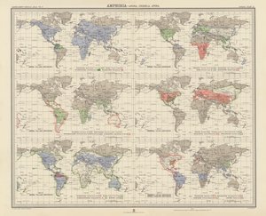 Zoogeographie: Amphibia, Anura, Urodela, Apoda (Farblithographie) von English School