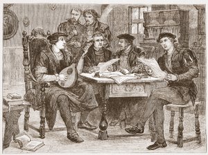 Zwingli unter seinen Freunden, Illustration aus Die Geschichte des Protestantismus von James Aitken Wylie, veröffentlicht 1878 von English School