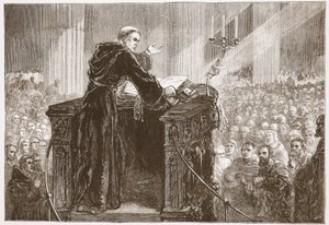 Zwingli predigt im Zürcher Münster, Illustration aus Die Geschichte des Protestantismus von James Aitken Wylie, veröffentlicht 1878
