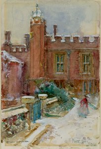 Eine Figur im Schnee am Hampton Court Palace, 24. November 1904 von Enoch Ward
