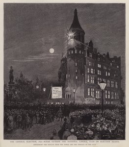 Bekanntgabe der Ergebnisse der Parlamentswahl 1892 aus dem Liberal Club, Westminster, London von Enoch Ward