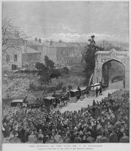 Trauerzug, der den Leichnam des englischen Baptistenpredigers Charles Haddon Spurgeon zum Norwood Cemetery in London bringt