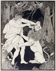 Zeichnung von Samson, der gegen einen Löwen kämpft (Gravur) von Ephraim Moses Lilien