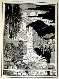 Die Ruinen von Sodom, aus dem Buch Juda illustriert von Ephraim Moses Lilien (1874-1925). Lilien gilt als Vater der zionistischen Ikonographie, geschaffen im Jugendstil. Er illustrierte 
