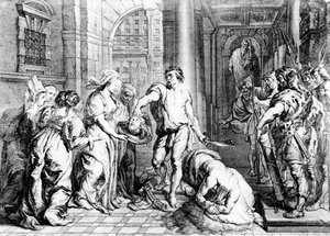 Die Hinrichtung von Johannes dem Täufer, graviert von Martin I van den Enden (fl. 1630-54)