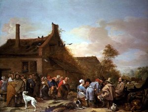 Bauern feiern vor einem Gasthaus von Erasmus de Bie
