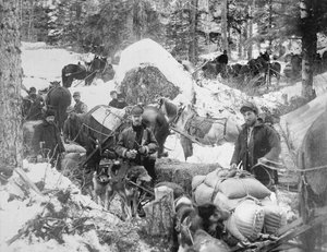 Goldsucher steigen den Porcupine Hill auf dem Skagway Trail, Alaska, während des Klondike-Goldrauschs (1897-98) hinauf von Eric A. Hegg