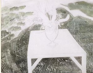 Vase mit Blumen in einem Garten von Eric Ravilious