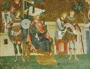 Gouverneur Cyrenus, ein Wächter und die Beamten lesen die Namensliste für die Volkszählung von Erich Lessing