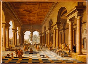 Portikus eines Renaissance-Palastes mit einem Boten