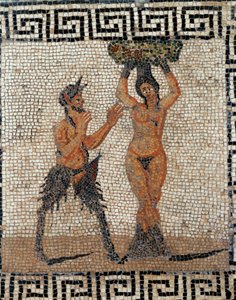 Satyr und Nymphe. Mosaik aus Pompeji, Italien
