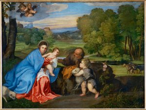 Die Heilige Familie mit dem jungen Johannes dem Täufer in einer Landschaft