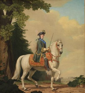 Reiterporträt von Katharina II. 1729-1796 in Gardistenuniform auf ihrem Pferd Brilliant, 1782