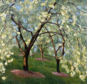 Blühende Kirschbäume im Garten in Lysaker von Erik Theodor Werenskiold