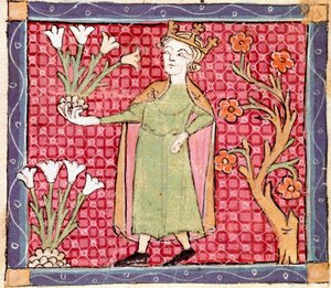 April: Pflanzen pflücken. Miniatur aus „Breviaire d