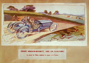 Das Richard-Brasier-Auto, gefahren von Leon Thery während des Gordon-Bennett-Rennens in der Auvergne im Jahr 1905, ca. 1910 von Ernest (after) Montaut