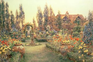 Ansicht eines Landhauses und Gartens von Ernest Arthur Rowe