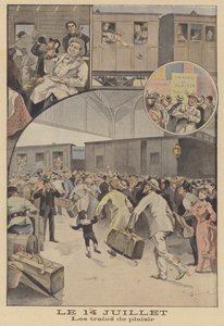 Züge, die Passagiere zu den Feierlichkeiten zum Bastille-Tag bringen von Ernest Auguste Bouard