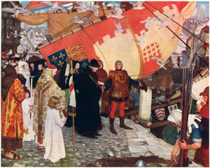 Die Abreise von John und Sebastian Cabot aus Bristol im Jahr 1497, ca. 1900-1930 von Ernest Board