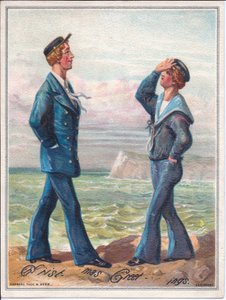 Eine viktorianische Weihnachtskarte von zwei Matrosen, die am Meer entlanggehen, ca. 1880 von Ernest Henry Griset
