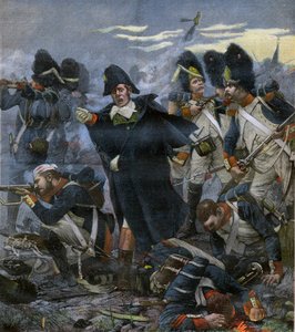 General Pierre Cambronne (1770-1842) neben seinen Truppen in der Schlacht von Waterloo - Gravur nach Delahaye, Ernest Jean (1855-1921)
