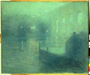 Harlem River bei Nacht, Blaue Reflexion von Ernest Lawson