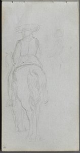 Skizzenbuch, Seite 19: Studie einer Figur zu Pferd von hinten gesehen