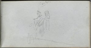 Skizzenbuch, Seite 38: Studie eines Soldaten und Figur mit Zylinder von Ernest Meissonier