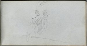 Skizzenbuch, Seite 38: Studie eines Soldaten und einer Figur mit Zylinder von Jean Louis Ernest Meissonier