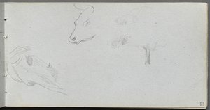 Skizzenbuch, Seite 53: Tierstudien und Baumstudie von Jean Louis Ernest Meissonier