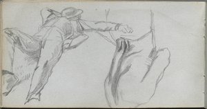 Skizzenbuch, Seite 58: Liegende Figur und Figur von hinten