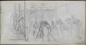 Skizzenbuch, Seite 62: Figurenstudie, Treppe, Pferd von Jean Louis Ernest Meissonier