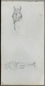 Skizzenbuch: Studie einer Hand, eines Pferdes und einer Figur von Ernest Meissonier