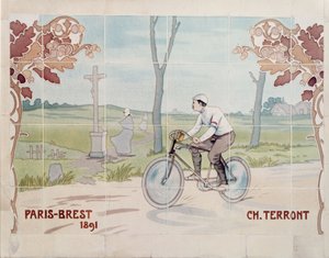 Charles Terront im ersten Langstreckenradrennen 1891 zwischen Paris und Brest von Ernest Montaut