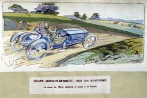 Rennen: der Gordon Bennett Cup 1905 - Zeichnung von Ernest Montaut (1878-1909) von Ernest Montaut