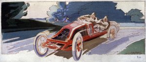 Szisz im Renault-Auto, Gewinner des ACF Grand Prix, ca. 1910 (Illustration) von Ernest Montaut