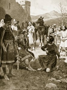David, König der Schotten, übt Gerechtigkeit, Illustration aus 