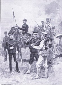 Typen japanischer Soldaten, Illustration aus Cassells Geschichte des Russisch-Japanischen Krieges Band 1, ca. 1900