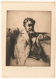 Porträt von Sir Frank Brangwyn mit Pfeife von Ernest Stephen Lumsden (signed by artist)