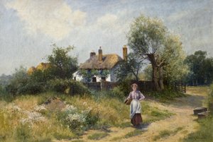 Landschaft mit Hütte und Frau, spätes 19.-20. Jahrhundert von Ernest Walbourn
