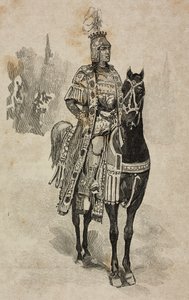 Herzog von Aosta Emanuele Filiberto von Savoyen im Kostüm von Umberto Biancamano beim Turnier in der Villa Borghese anlässlich der Silberhochzeit von Umberto I. und Margherita von Savoyen, Rom, Italien