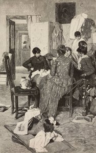 El me dise la so rossa, Frau liest Brief, nach einem Gemälde von Giacomo Favretto, Gravur von Ernesto Mancastropa aus L