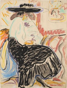 Sitzende Frau im Atelier