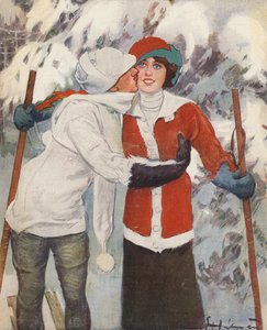 Paar beim Skifahren im Winter von Ernst (after) Heilemann