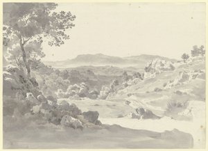 Blick auf Olevano mit den Volskerbergen von Ernst Fries