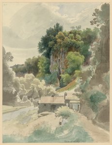 Fels- und Flusstal mit Gebäude bei Civita Castellana von Ernst Fries