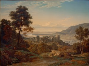 Heidelberg, Schloss und Stadt von Osten mit Blick auf die Rheinebene von Ernst Fries