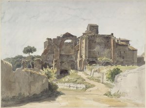 Kirchenruine mit neueren angebauten Wohngebäuden in Albano von Ernst Fries