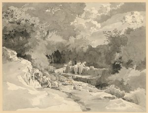 Landschaft mit Frauen am Waschbrunnen von Ernst Fries