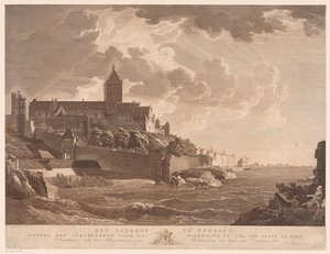 Ansicht des Valkhofs in Nijmegen Het Valkhof te Nymegen, nevens het geruïneerde door de watervloed in 1784, ten ooste te zien (Titel auf dem Objekt) von Ernst Karl Gottlieb Thelott